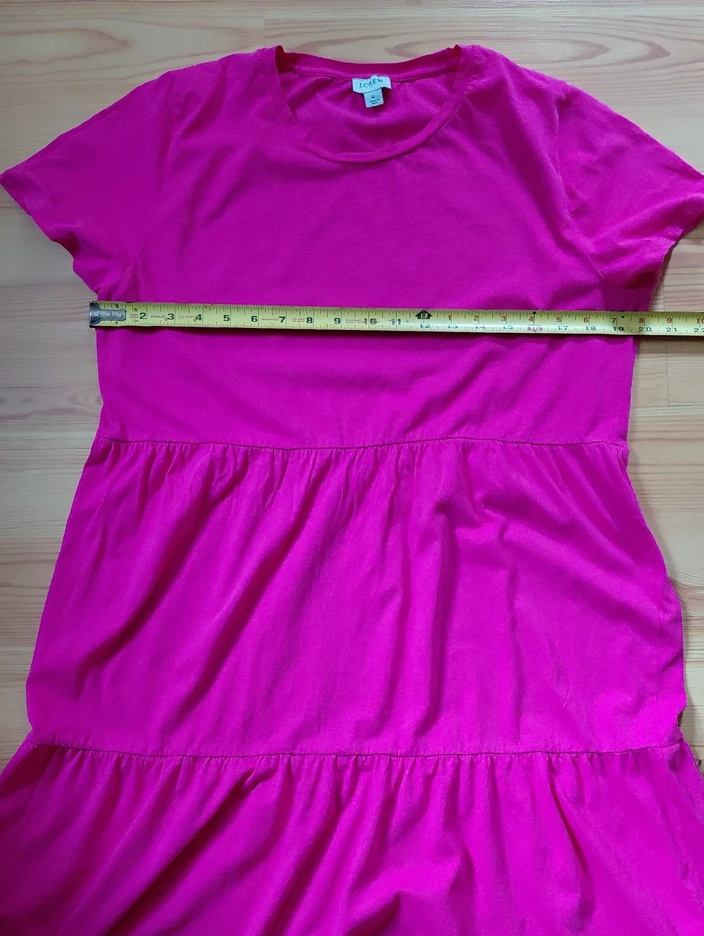 J Crew 100% Cotton Tiered Short-Sleeve Dress - Hot Pink